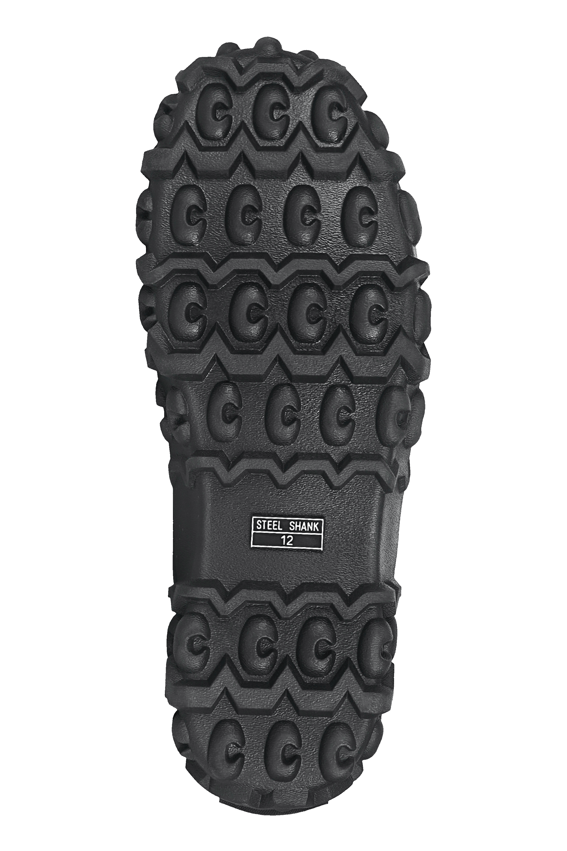 Close-up of outsole tread on Trudave DryFlow Series tall waterproof rubber work boots – black slip-resistant sole showing deep traction pattern for stability and durability in outdoor work